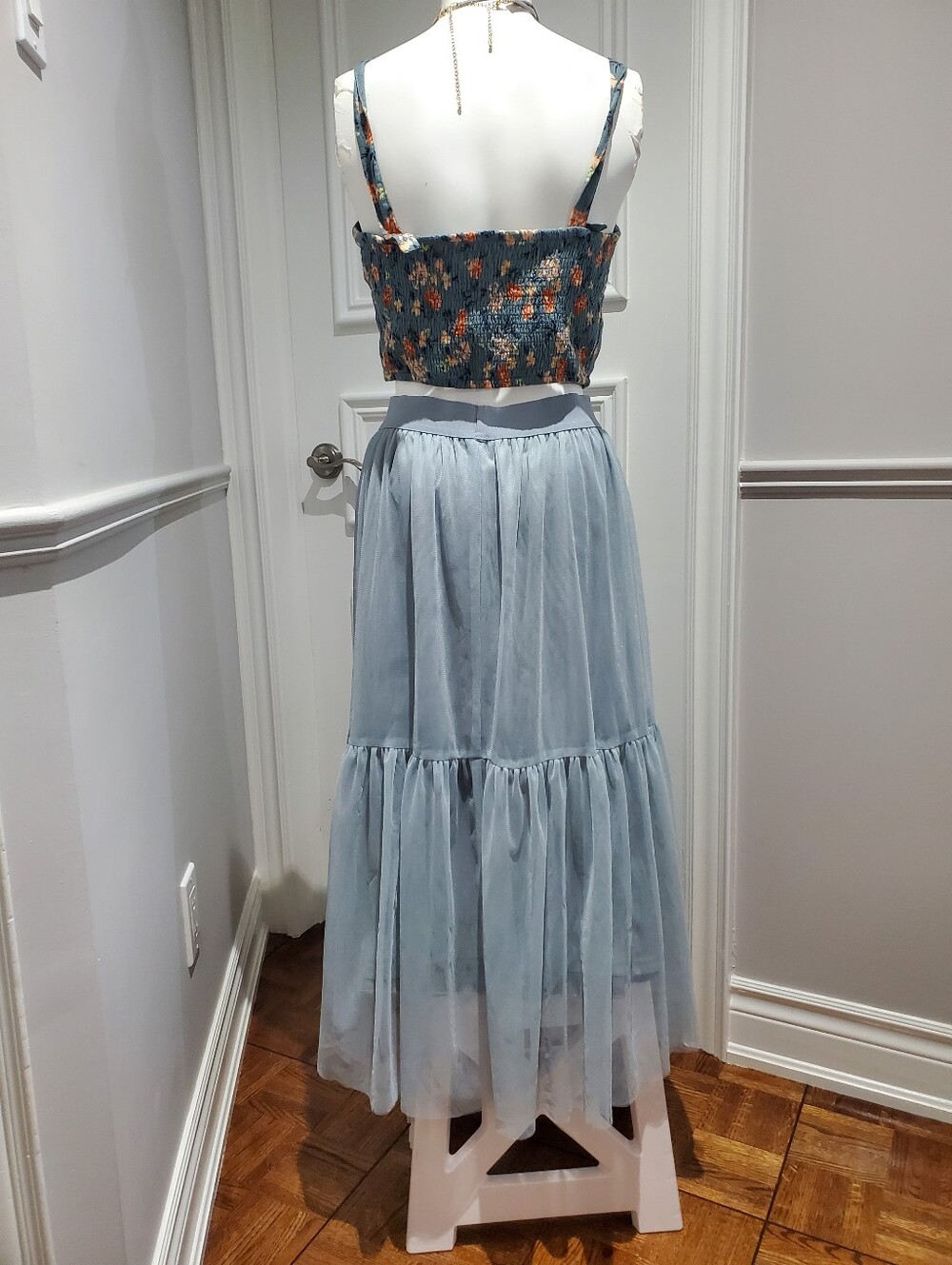 ULTRA PINK Blue Pleated Tule Maxi Dress